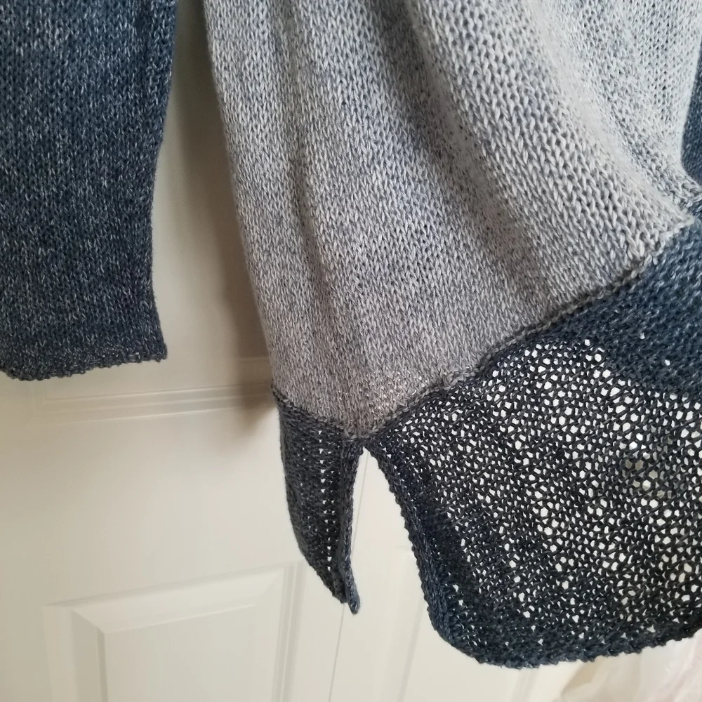 Chico's blue crochet asymmetrical hem cotton blend sweater SZ Med - Picture 6 of 8